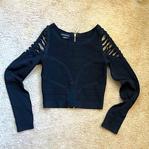 Bebe black long sleeve bandage crop top size XS - Picture 1 of 4